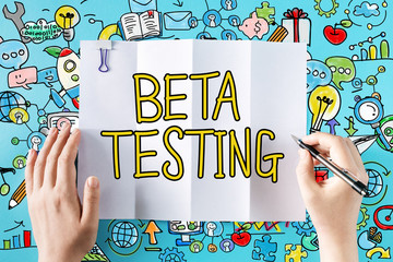Beta Testing text with hands