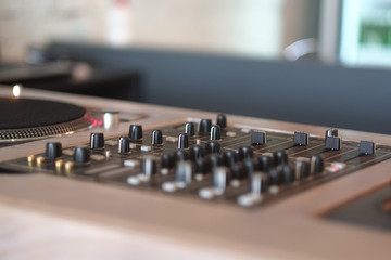 Double turntable in a wooden frame hipster style