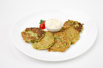 Jewish potato pancakes on white background