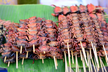 Thai street food ,crab skewers