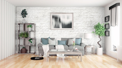 Modern bright interior . 3D rendering