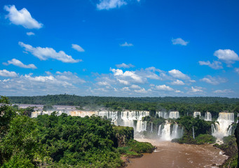 Fototapeta na wymiar Aerial view of one of the worlds largest and most impressive waterfalls of Iguacu National Park, UNESCO World Heritage Site in Foz de Iguacu at Parana State, Brazil
