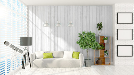 Modern bright interior . 3D rendering