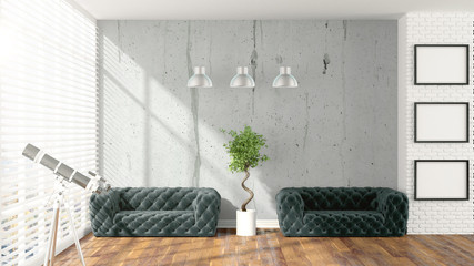 Modern bright interior . 3D rendering