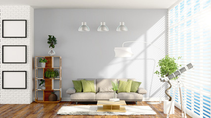 Modern bright interior . 3D rendering
