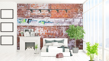 Modern bright interior . 3D rendering