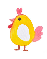 Yellow cartoon Chicken. Rooster. Chicken and Rooster watercolor