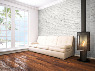Modern bright interior . 3D rendering