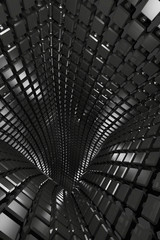Abstract geometric background with black tunnel going to perspective. 3d render
