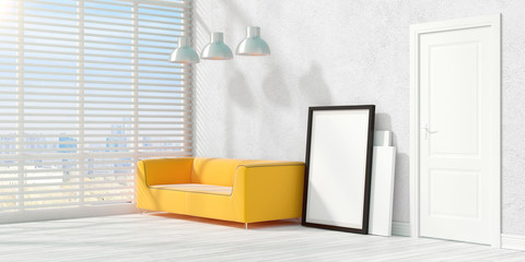 Modern bright interior . 3D rendering