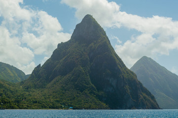 Petit and Gros Pitons and Sea in St. Lucia
