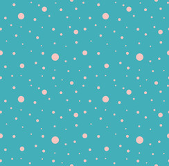Turquoise blue seamless pattern with pink polka dots
