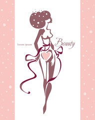 Beauty. Beautiful young woman in dusty pink ribbons. Idea design for a beauty salon, model studio, and another.