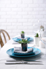 Table served with succulents for dinner