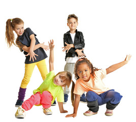 Cute little dancers on white background