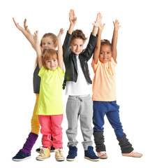 Cute little dancers on white background