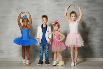 Naklejka premium Cute funny children in dance studio