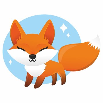 Fox colored illustration on white background cute