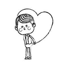 kawaii boy with heart icon over white background. vector illustration