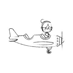 Fototapeta na wymiar kawaii girl on a plane over white background. vector illustration