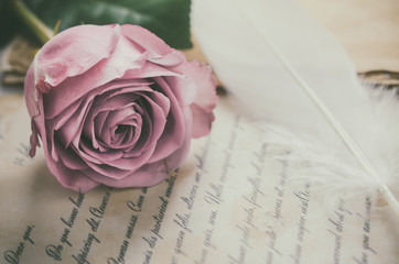 Rose flower with love letters with vintage tone