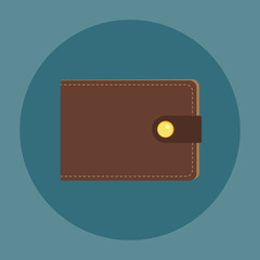 Brown leather wallet.  Flat business vector icon. Money symbol.
