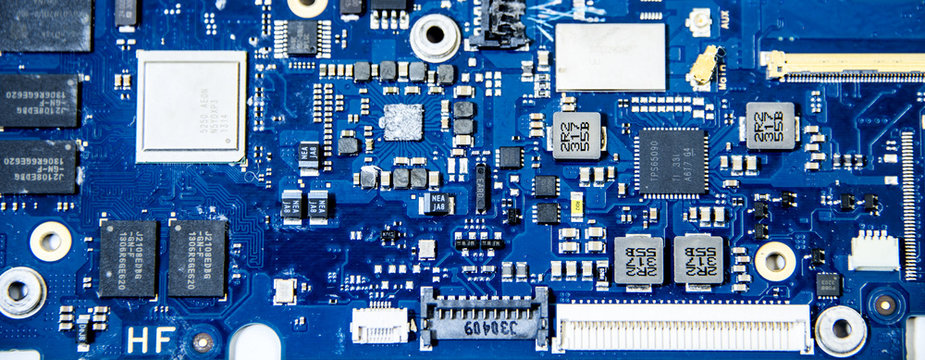 Blue motherboard close up