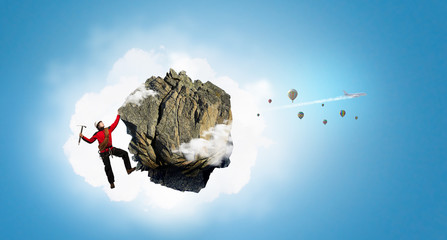 Extreme climbing is his adrenaline . Mixed media