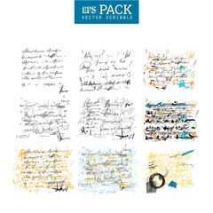 Unidentified abstract handwriting scribble text art drawing pack.