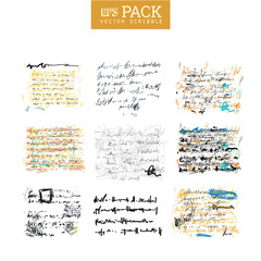 Unidentified abstract handwriting scribble text art drawing pack. - obrazy, fototapety, plakaty