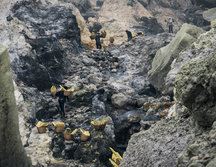 Crater of sulfur volcano Ijen in Indonesia
