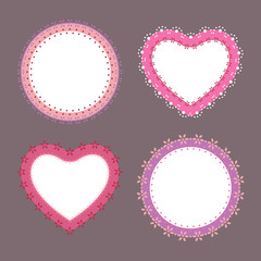 Set of 4 cute lace border heart and round labels