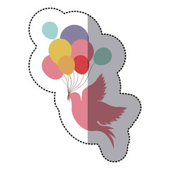 middle shadow sticker colorful with dove and balloons vector illustration