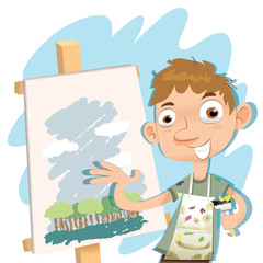 man showing his painting.