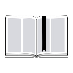 monochrome silhouette with open book with ribbon vector illustration