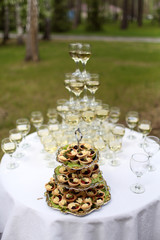 festive serving plate wine goblets