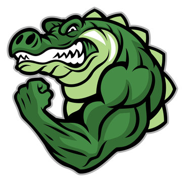 crocodile mascot show his muscle arm