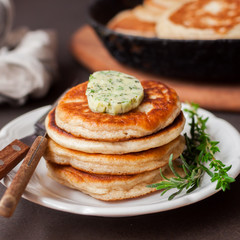 Fluffy Wholemeal Pancakes with Herbed Butter