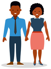Fototapeta premium Girl and guy hold each other's hands. Young happy family. African-American family. African ethnic people. White background. Flat vector illustration