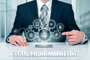 Business, technology, internet and networking concept. SMM - Social Media Marketing on the virtual display.