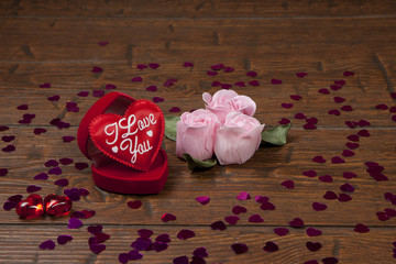 Heart of flowers and box with words I love you