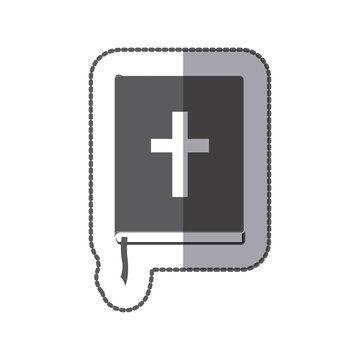 middle shadow sticker grayscale with holy bible with ribbon vector illustration