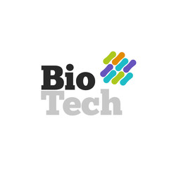 Bio technology logotype with abstract color genetic microorganism structure isolated on white background, biotech logo vector symbol,
