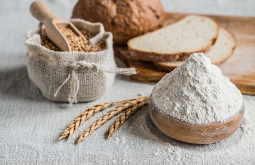 wheat and flour on the table