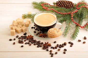 Obraz na płótnie Canvas coffee Cup with cookies on a Christmas background