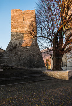 Settefrati at sunset, medieval tower, Ciociaria, Valle di Comino, Frosinone