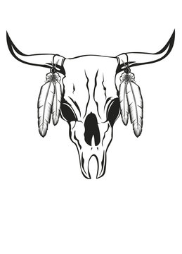 skull bull with feathers