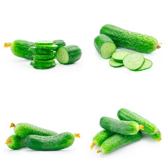 Cucumber and slices isolated over white background