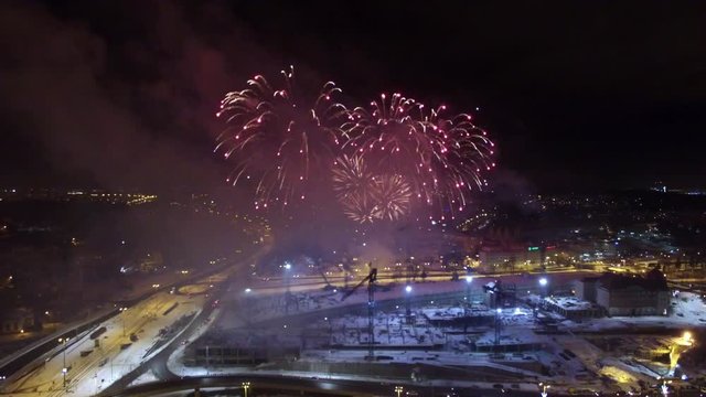 Aerial Of Fireworks Show Over Construction Site