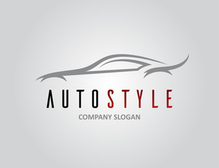 Auto style car logo design with concept sports vehicle icon silhouette on light grey background. Vector illustration.